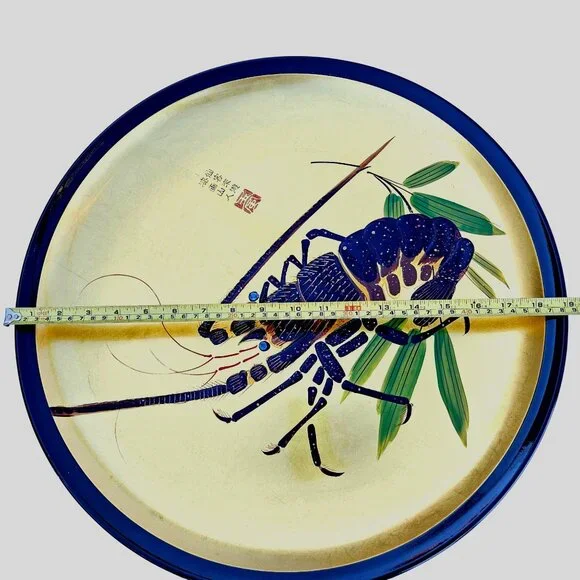 Vintage Japanese Ise-Ebi Lobster Gold Leaf Lacquer Platter 19" Signed - Picture 8 of 15